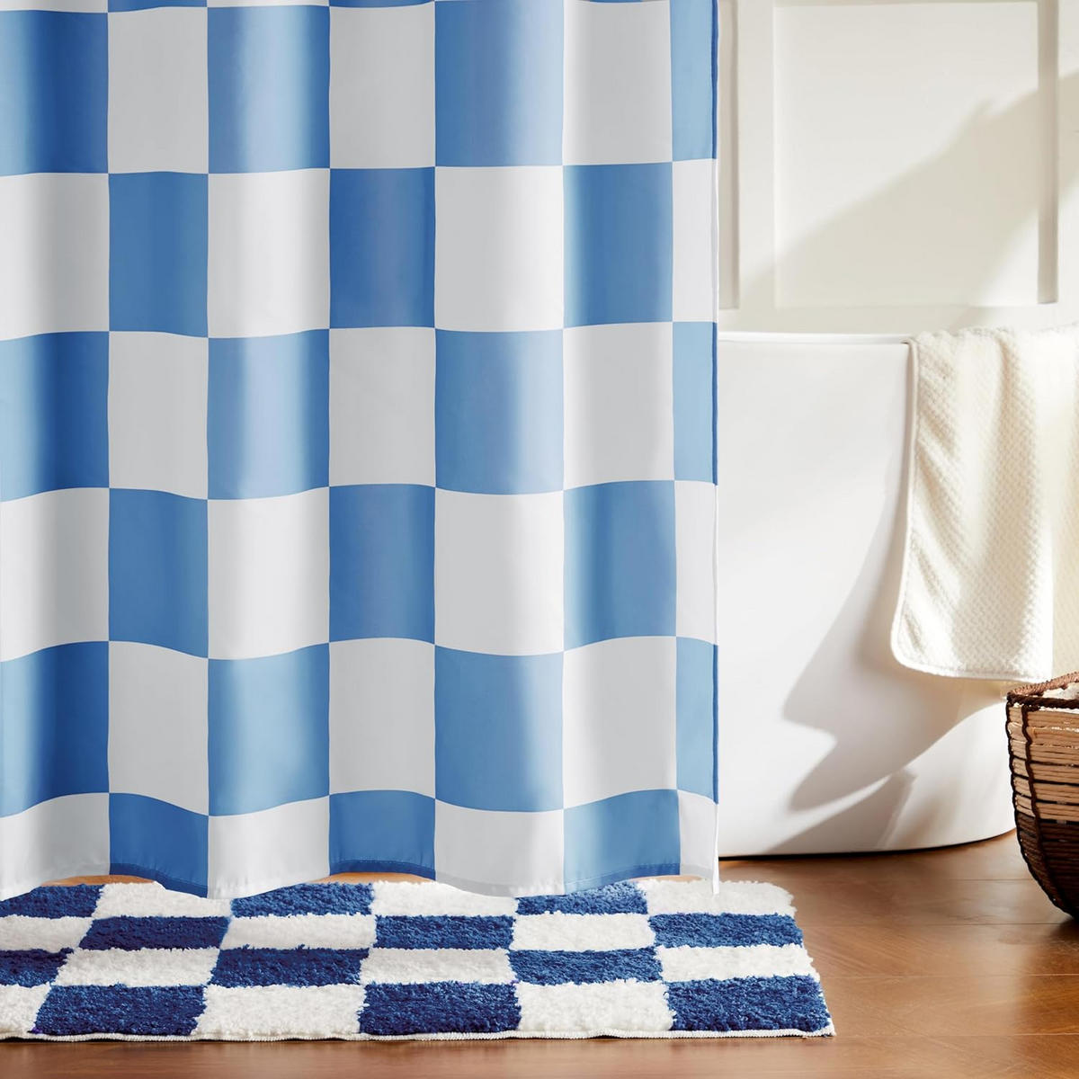 DUSCHVORHANG Karierter 180 x 180 cm - Blau, Textil (180/180cm) - Kaket