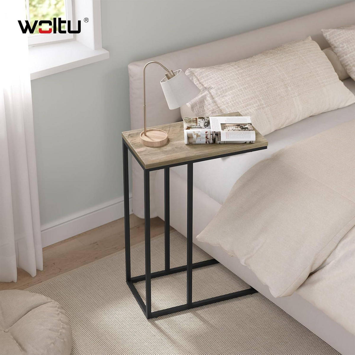 BEISTELLTISCH, Couchtisch C Form, 45 x 63,5 x 25 cm - Hellbraun/Schwarz, Holzwerkstoff/Metall (25/45/63.5cm) - Woltu