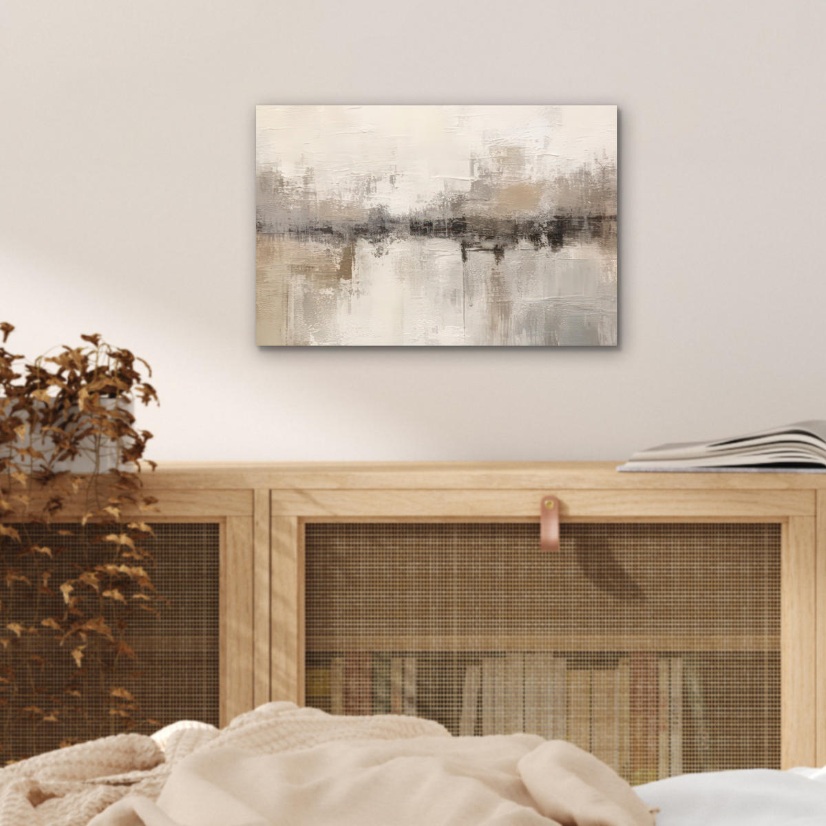 KOVOVÝ OBRAZ Moderné umenie - Abstraktné - Béžové 30x20 cm - béžová, kov (30/20cm) - MuchoWow