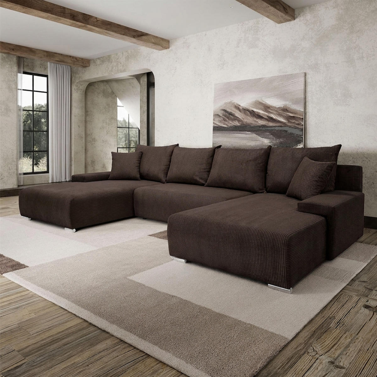 ECKSOFA Trawanga mit Schlaffunktion, Dunkelbraun - Dunkelbraun, Textil (348/188cm) - Fedve