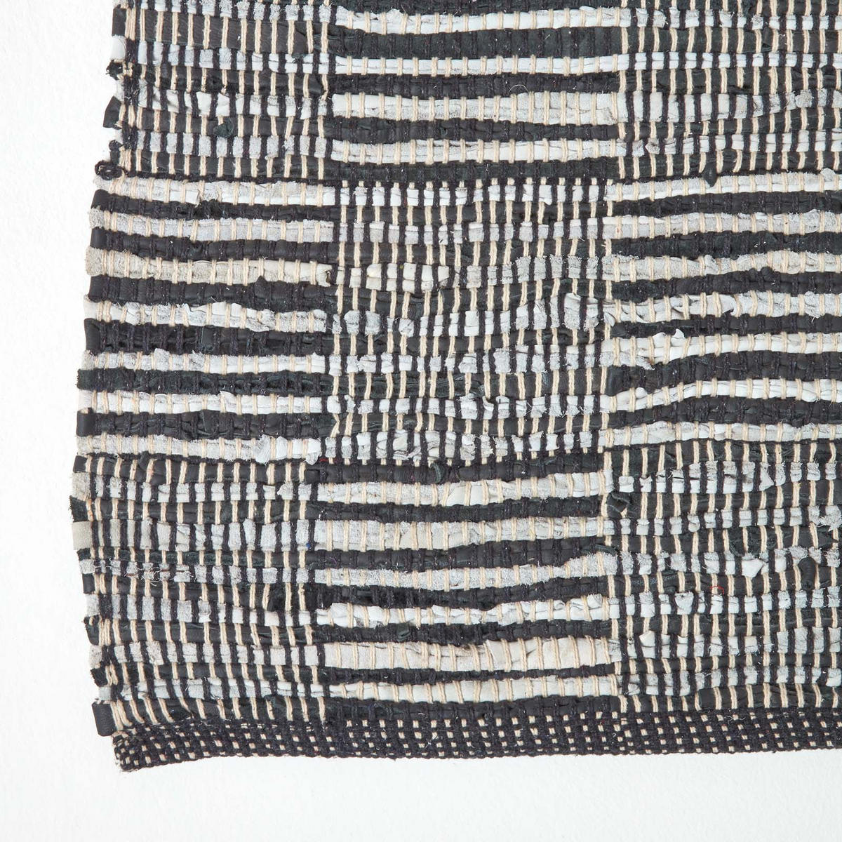 LEDERTEPPICH-LÄUFER geometrisch mit Webmuster 66/200 cm - Schwarz, Leder (66/200cm) - Homescapes
