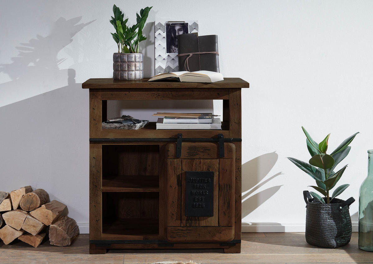 KOMMODE Mango 80x45x85 braun lackiert RAILWAY #410 - Braun, Holz (80/85/45cm) - Massivmoebel24
