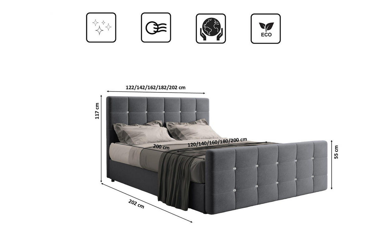 BOXBETT Mit Bettkasten Und Matratze Topper ROMA 120x200 cm Grau H3-Bonell - Dunkelblau/Grau, Holz/Holzwerkstoff (120/200cm) - Kaiser Möbel
