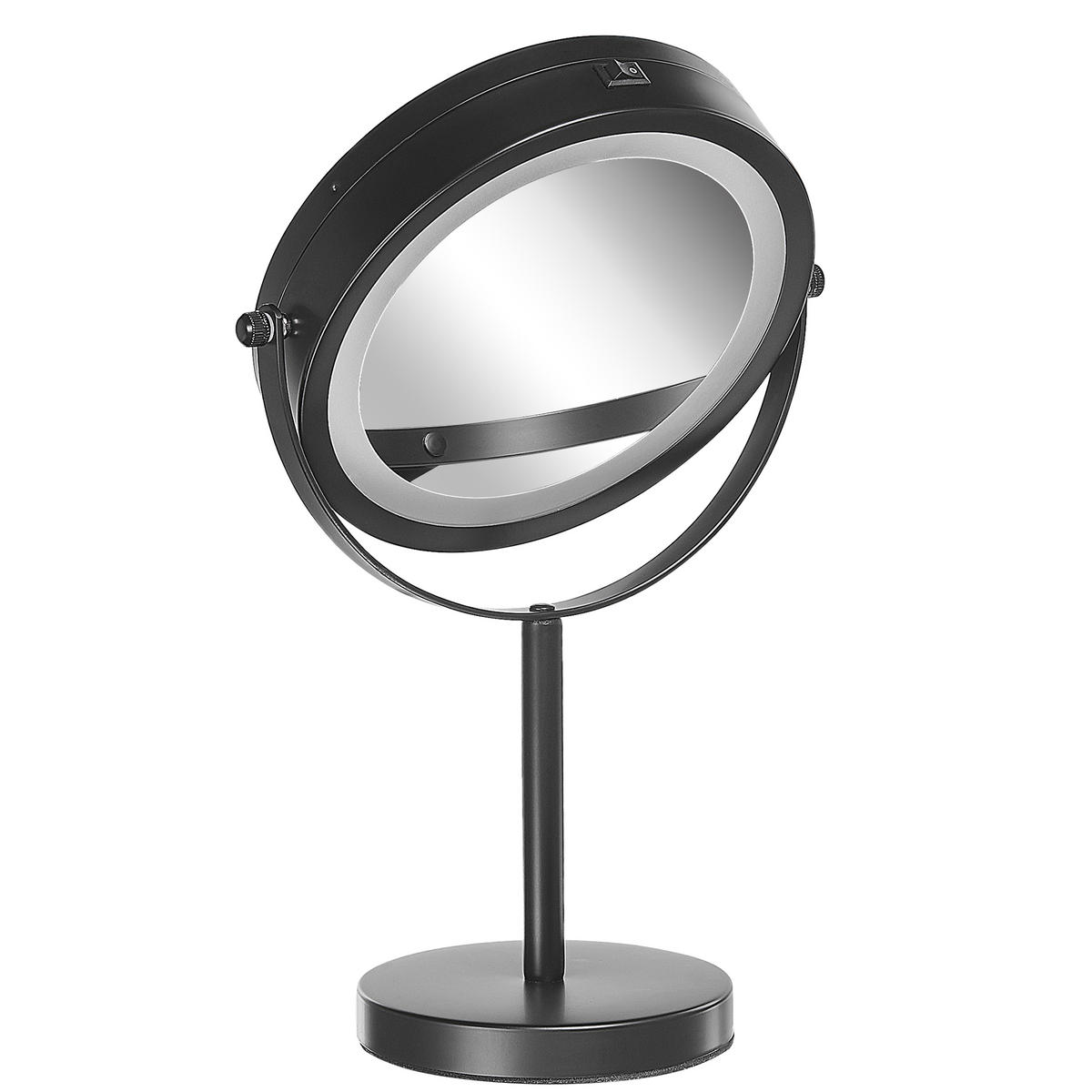 KOSMETIKSPIEGEL schwarz mit LED-Beleuchtung 17 cm Tuchan - Schwarz, Metall (17/33/12cm) - Beliani