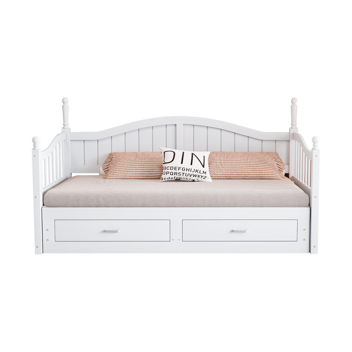 BETT Ausziehbares Schlafsofa 90/190 cm Weiß aus Massivholz mit Schubladen und Lattenrost - Weiß, Holzwerkstoff (90/190cm) - OKWISH