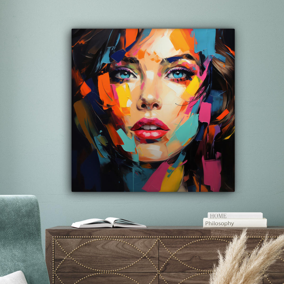 LEINWANDBILD Frau - Porträt - Farbenfroh - Kunst 90x90 cm - Multicolor, Textil (90/90cm) - MuchoWow