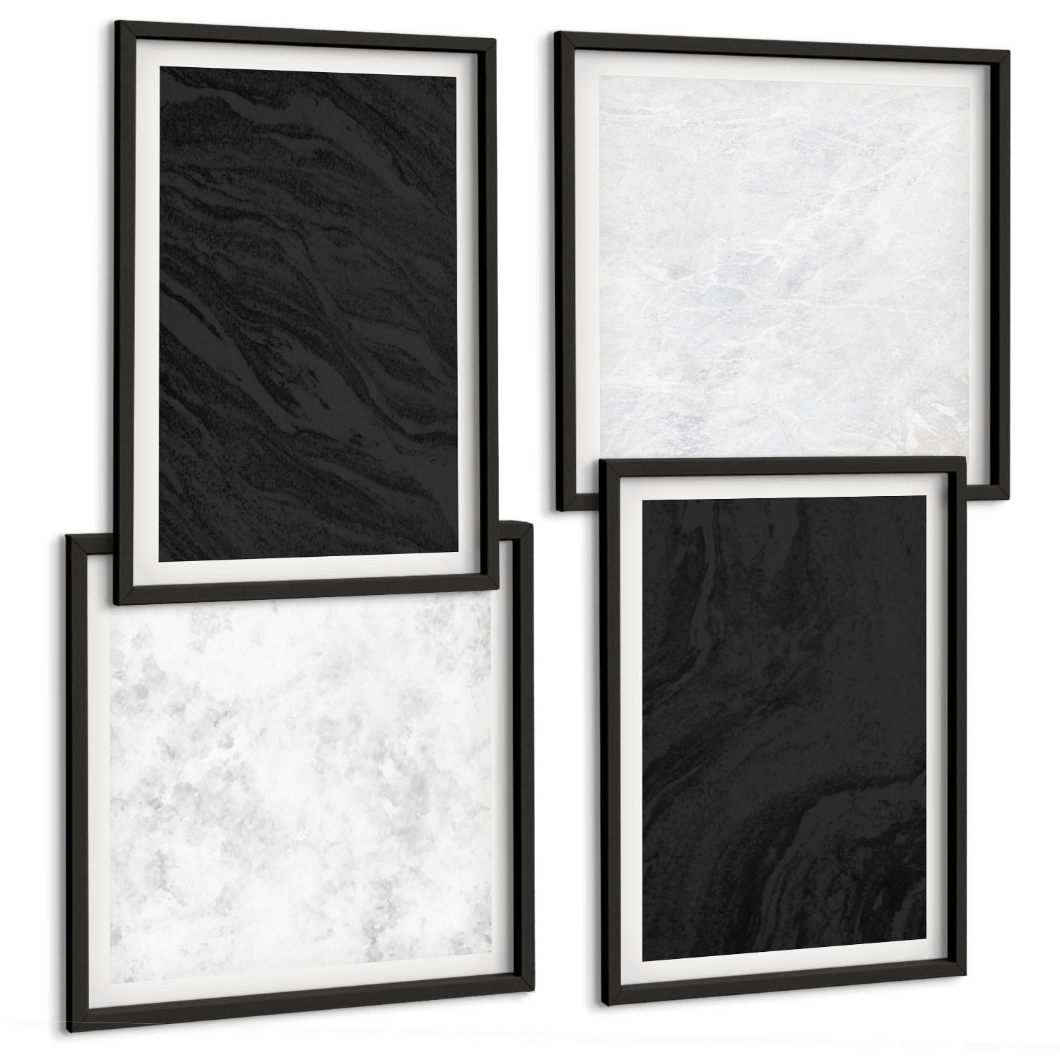 BILDER SET 4er Set - 50x50 cm & 40x60 cm Schwarzer Rahmen - Dunkles Licht, glamouröse Marmor - Schwarz, Kunststoff (50/50cm) - TULUP