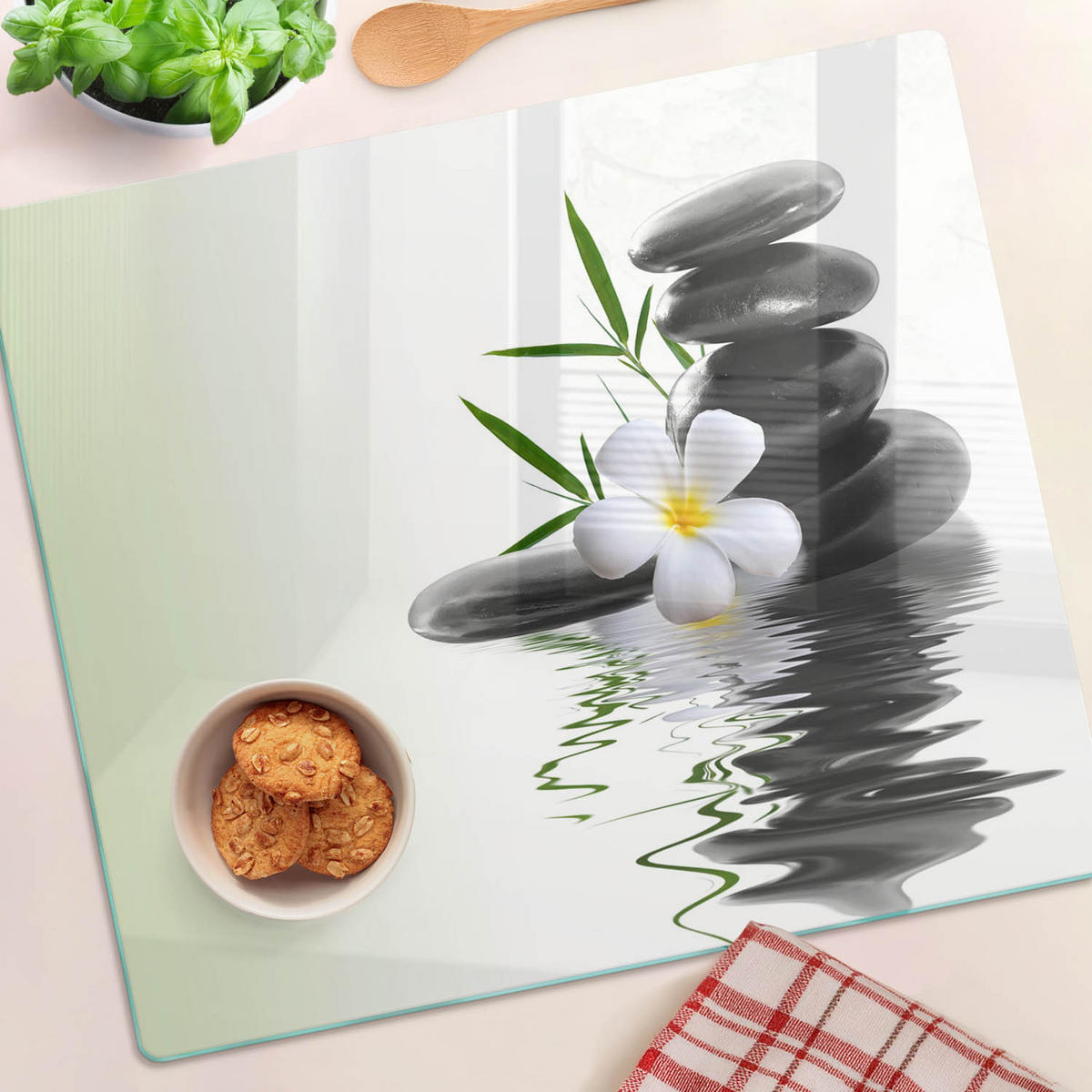 GLASPLATTE 60x52 cm Zen-Steine - Weiß, Glas (60/0.4/52cm) - TULUP