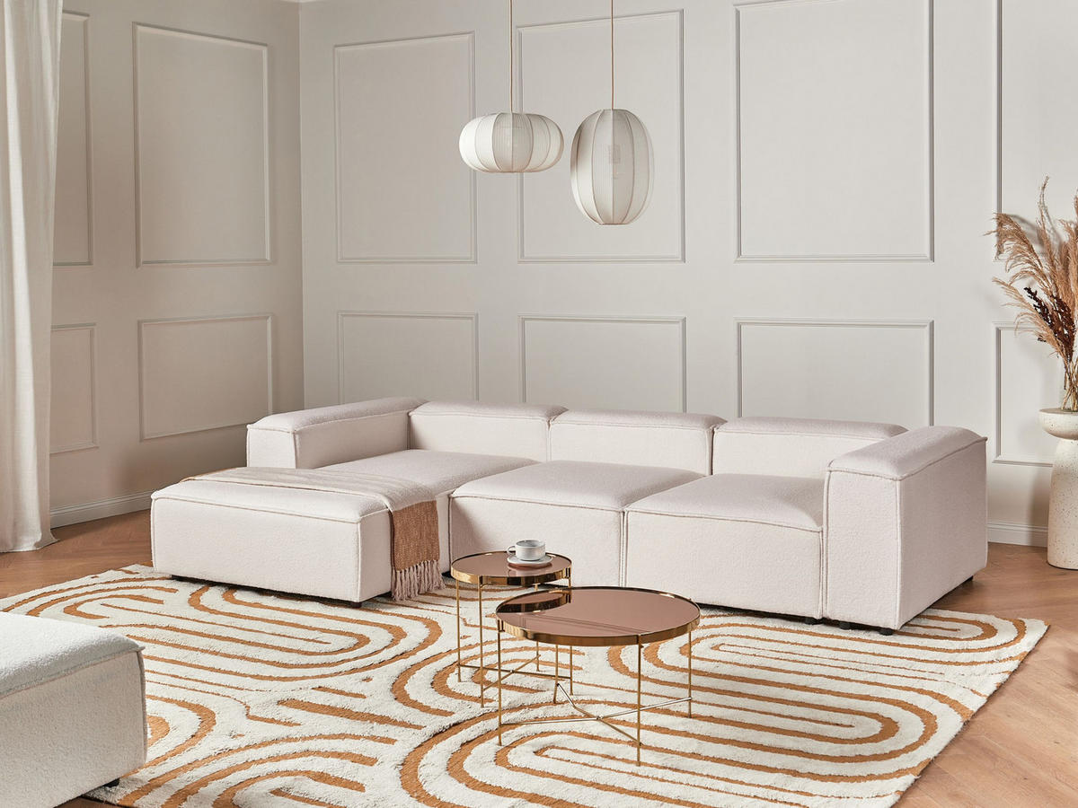 ECKSOFA Modul 4-Sitzer Bouclé Cremeweiß rechtsseitig Ardal - Creme, Textil (326/180cm) - Beliani