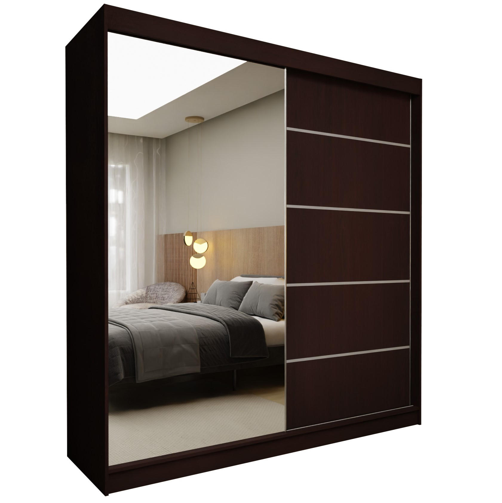 SCHWEBETÜRENSCHRANK MIRELLA 200/216/61 cm 2-türig mit Spiegel Wengefarben - Wengefarben, Holzwerkstoff (200/216/61cm) - MASSENO