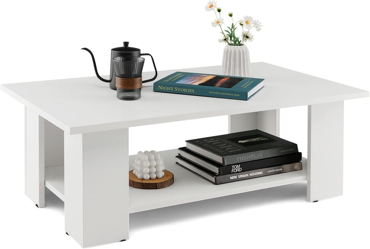COUCHTISCH Weiß - Weiß, Holz (90/52/32cm) - COSTWAY