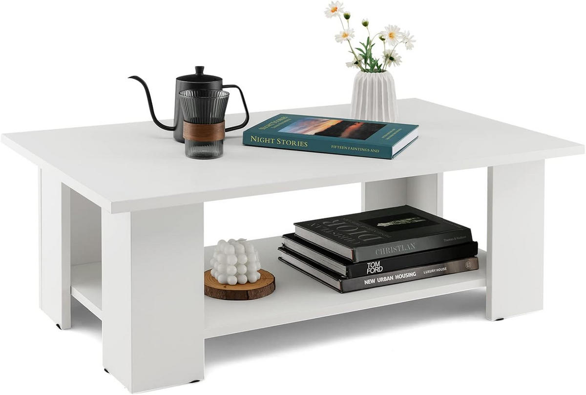 COUCHTISCH Weiß - Weiß, Holz (90/52/32cm) - COSTWAY