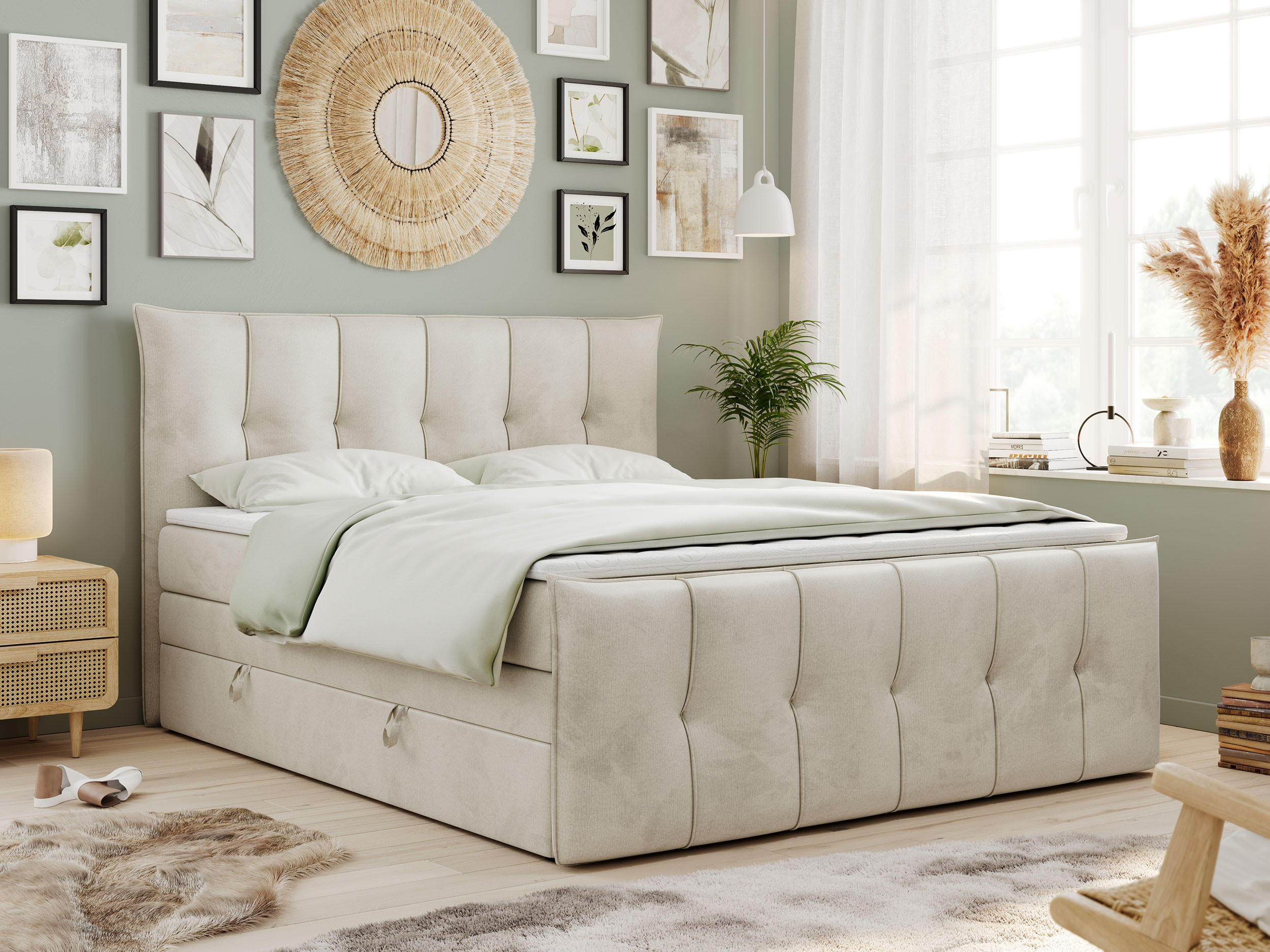 Thumbnail - MKS Boxspringbett, Beige, Textil, 2-Sitzer, H4, Rechteckig, 200x200 cm, Schlafzimmer, Betten, Boxspringbetten