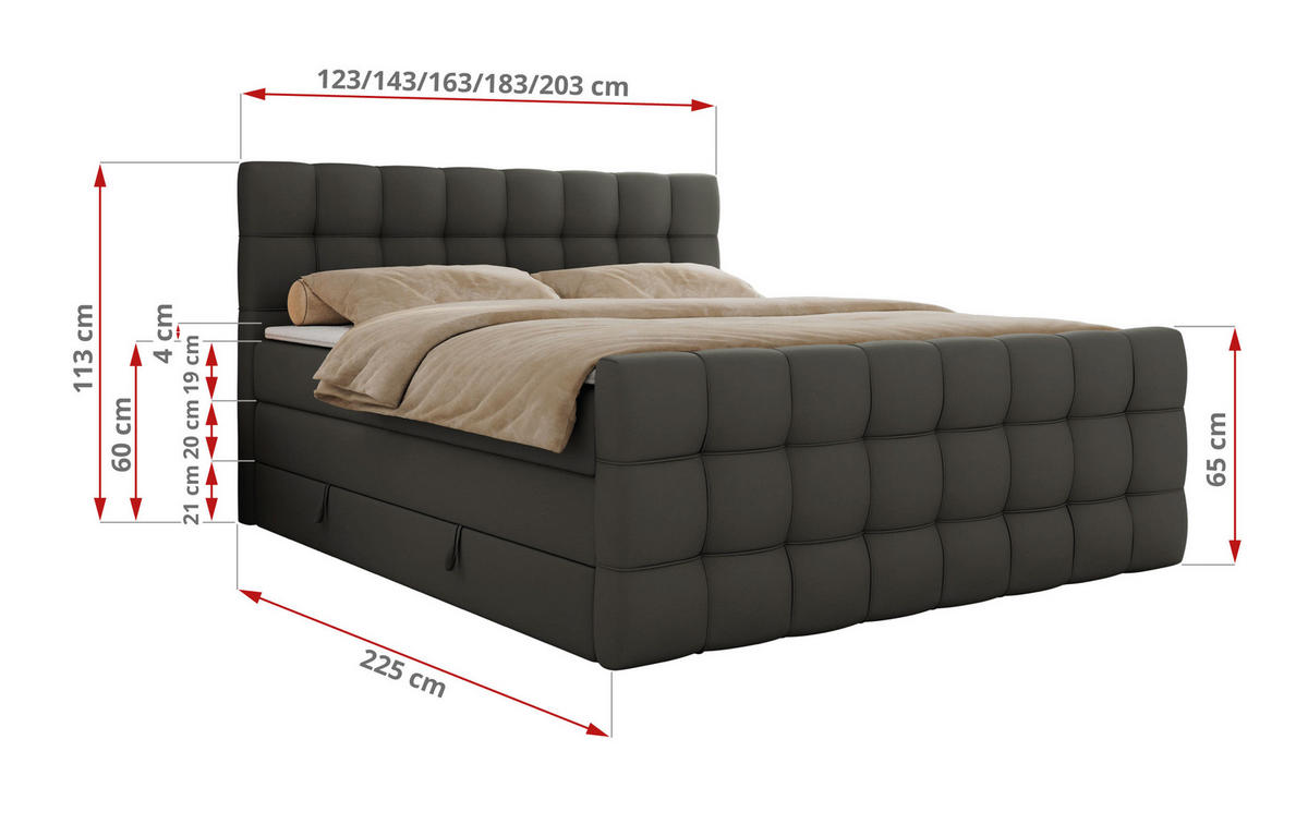 BOXSPRINGBETT ALTIVO KING DUO 120/200 - Grau Kunstleder - H4 - Grau, Textil (120/200cm) - MKS