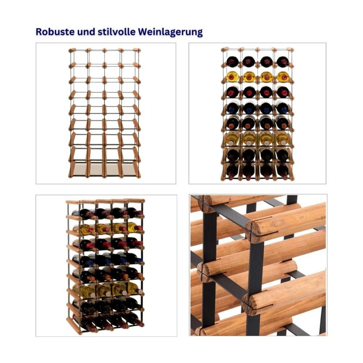 WEINREGAL Vinotega Mod Metal 82,5x42,5x24,5 cm 4x8 Flaschen Massives Kiefernholz Braun Geölt - Braun, Holz (42.5/82.5/24.5cm) - PROREGAL