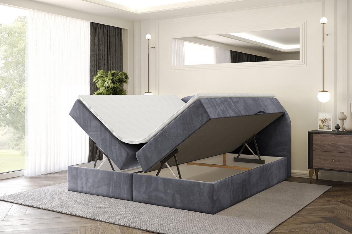 BOXBETT mit Matratze H3 und Lattenrost - NOX - 160x200 - Dunkelgrau Casablanca - Dunkelgrau, Holzwerkstoff/Kunststoff (160/200cm) - ALTDECOR