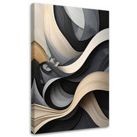 WANDBILD, Abstrakte Wellen in Schwarz- Weiß- und Beigetönen - Schwarz, Textil (40/60cm) - Feeby