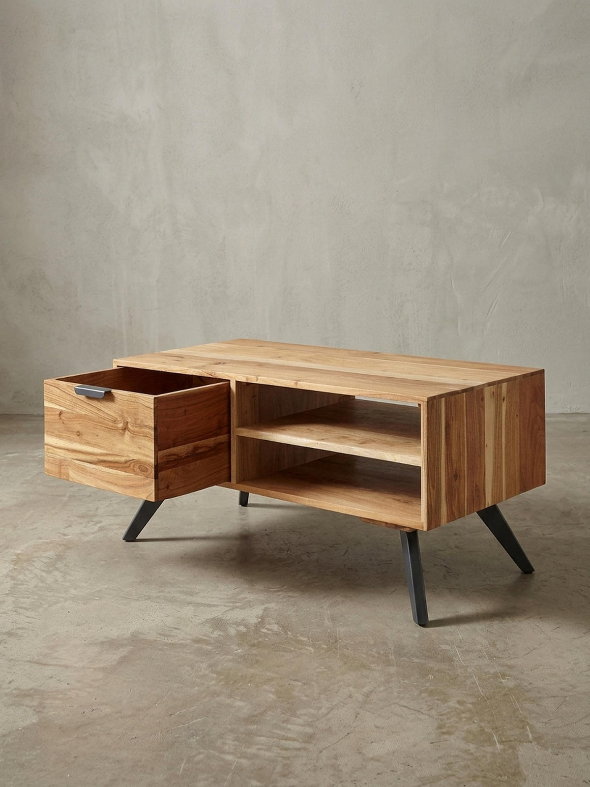 COUCHTISCH Massivholz und Metall, Modernes Design, Großer Stauraum, Robuste Beine - Beige/Anthrazit, Holz/Metall (45/95/45cm) - KADIMA DESIGN