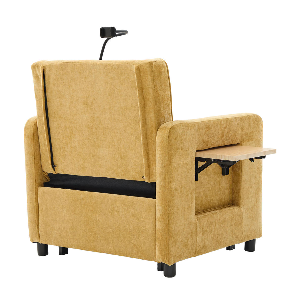 SCHLAFSESSEL 2-in-1 mit Tischchen und Stauraum, DE-42290, Senfgelb - Gelb, Metall (79/83/167cm) - ComfortXL
