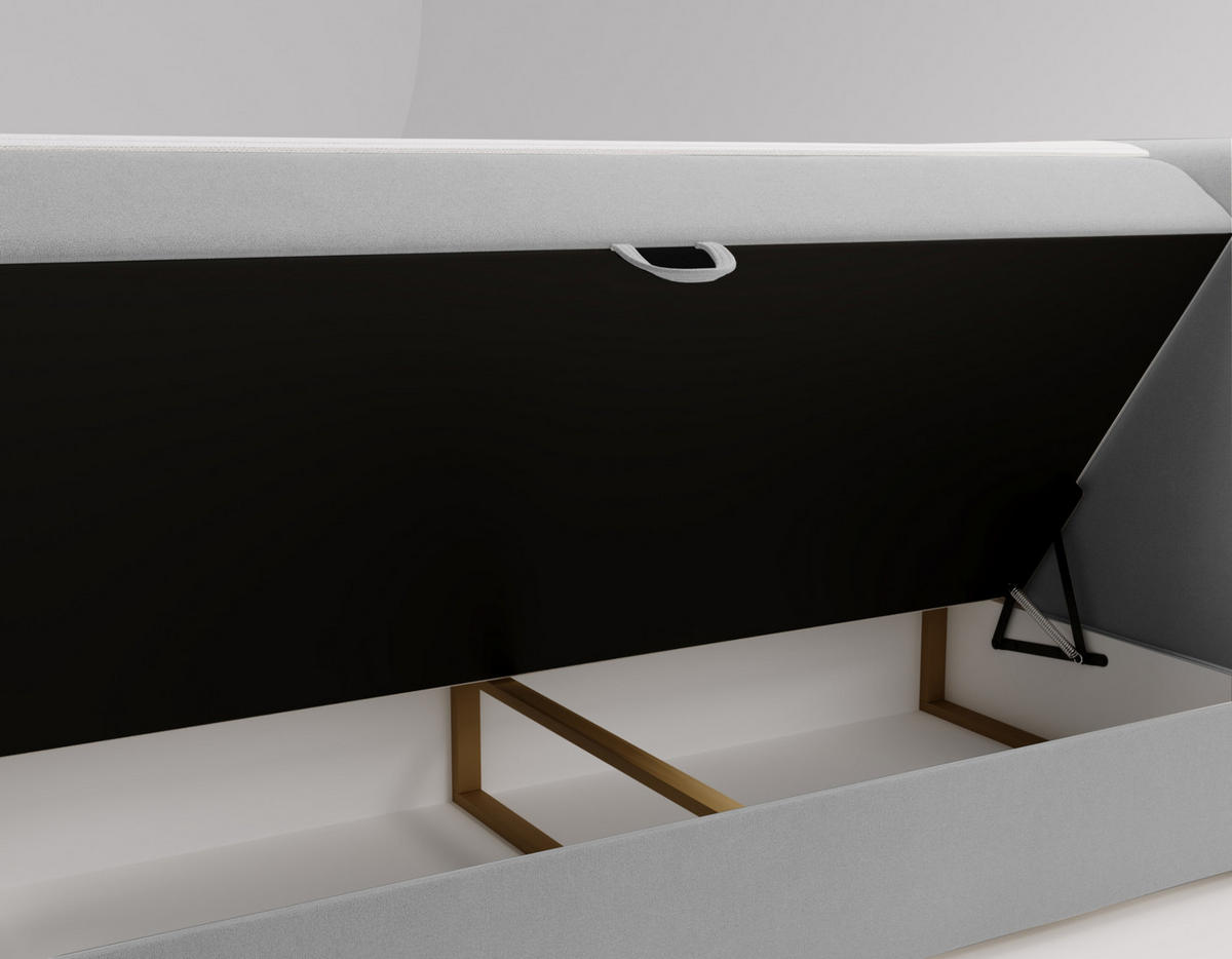BOXBETT Berg Mit Matratze, Stoff Komodo Hellgrau 160x200 cm - Hellgrau, Holz (160/200cm) - Kaiser Möbel