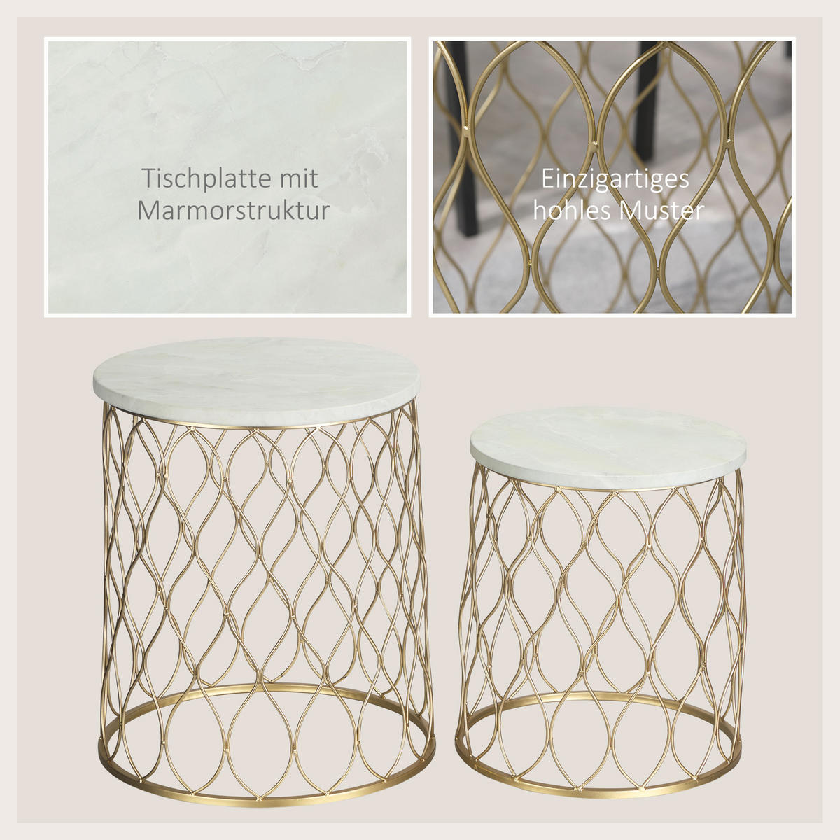 COUCHTISCH rund, Gartentisch, Gold, Steel - Goldfarben, Metall (41/41/46cm) - Outsunny