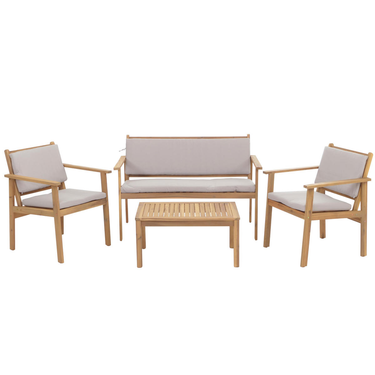 GARTEN-GARNITUR Beige, Grau 1x Bank, 2x Sessel, 1x Tisch-Set - Beige/Grau, Holz - MCW