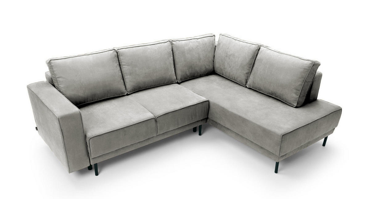 ECKSOFA Rodario Hellgrau Velours - Hellgrau/Schwarz, Textil/Metall (247/187cm) - Selsey