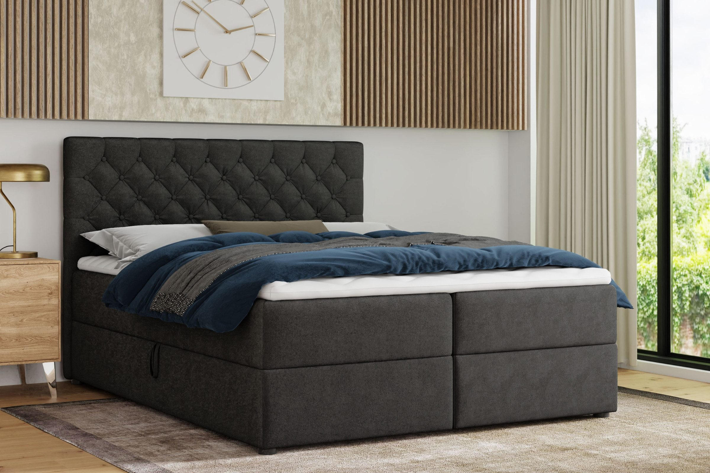 BOXBETT MIRAMI 120/200 Schwarz mit Taschen-Federkernmatratzen 7 Zonen H4 - Schwarz, Holz/Holzwerkstoff (140/200cm) - Deine Möbel 24