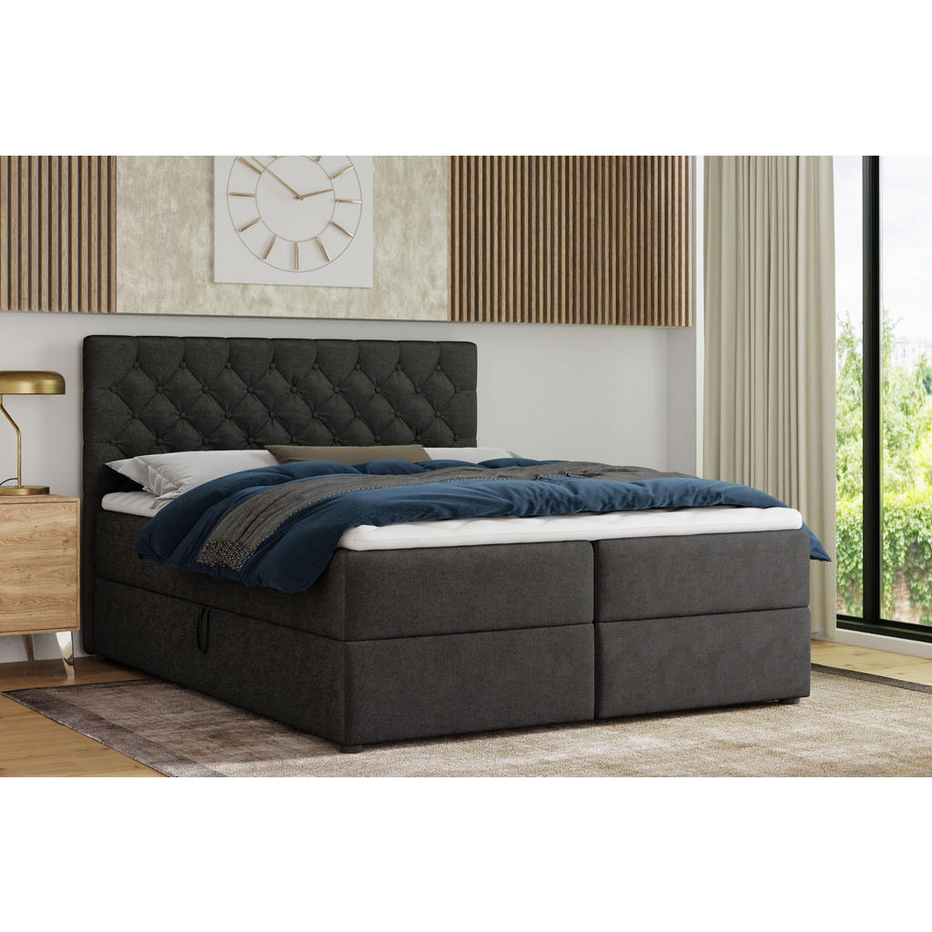 Thumbnail - Deine Möbel 24 Boxbett, Schwarz, Holz, Holzwerkstoff, Textil, H3, 120x200 cm, Schlafzimmer, Betten, Boxspringbetten