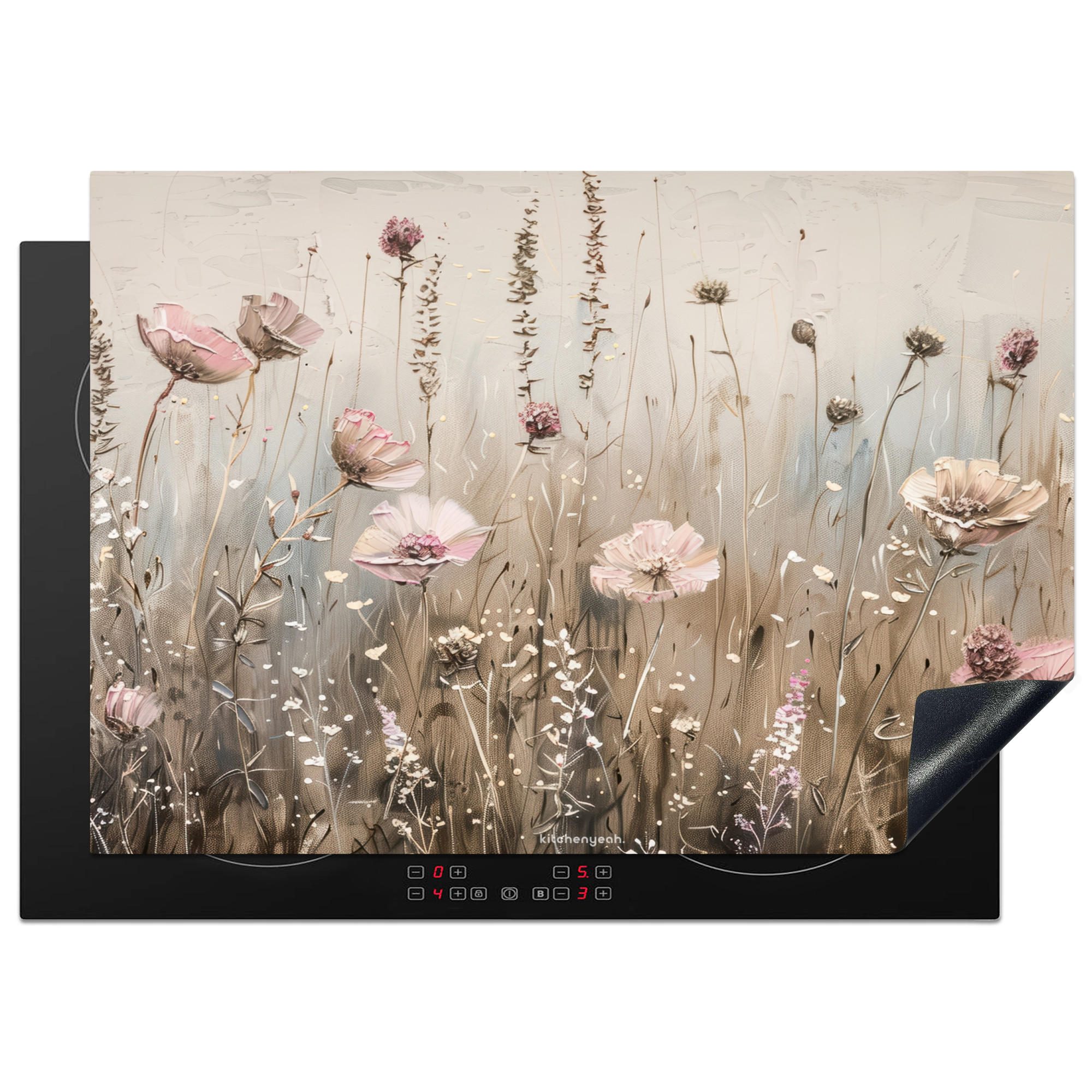 HERDABDECKPLATTE Blumen - Beige - Trockenblumen 75x52 cm - Beige, Kunststoff (75/0.2/52cm) - MuchoWow