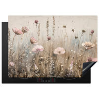 HERDABDECKPLATTE Blumen - Beige - Trockenblumen 75x52 cm - Beige, Kunststoff (75/0.2/52cm) - MuchoWow