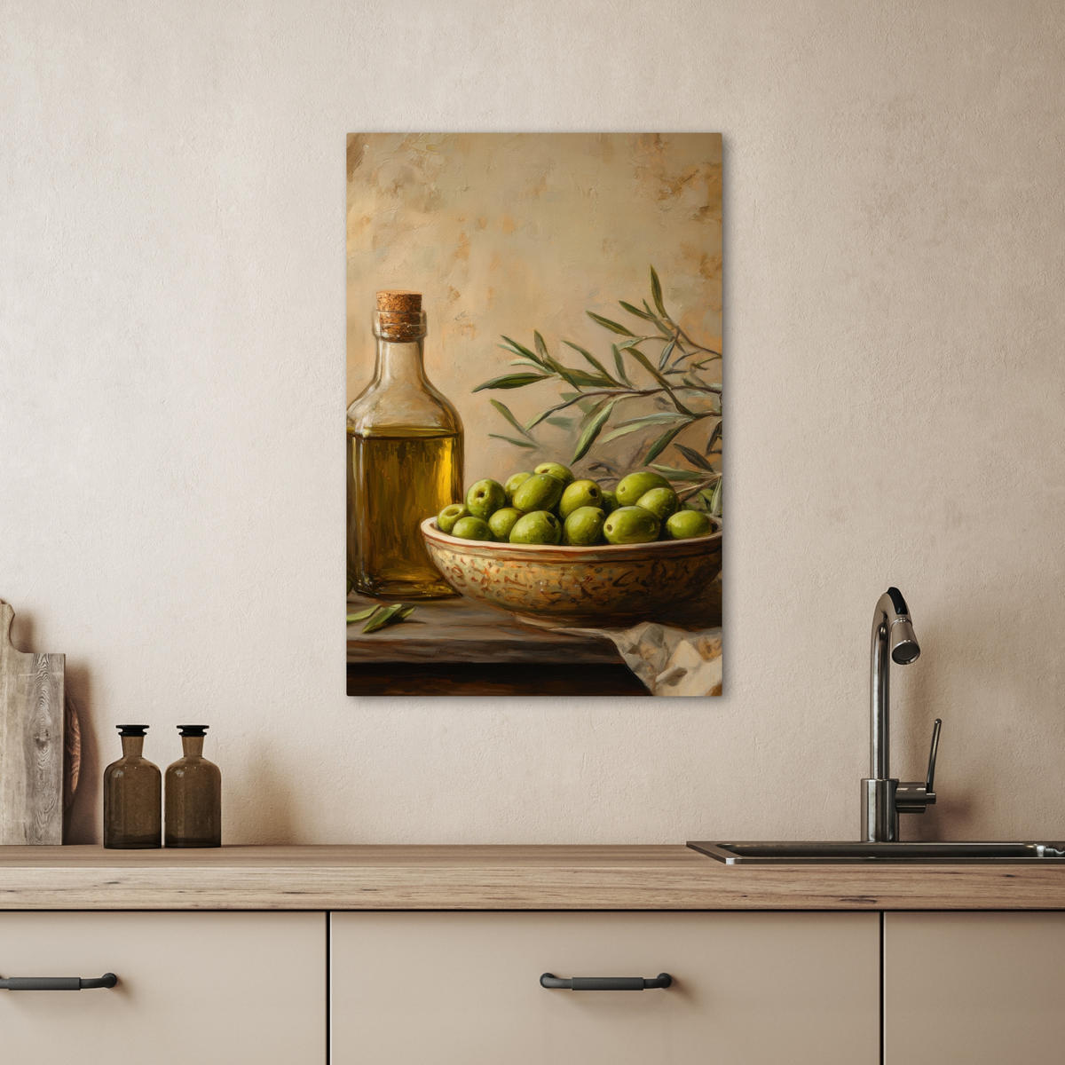 LEINWANDBILD Oliven - Stilleben - Vintage 40x60 cm - Olivgrün, Textil (40/60cm) - MuchoWow