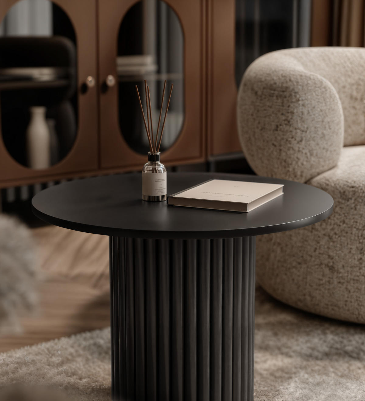 COUCHTISCH BARNEY mit geriffeltem Sockel, schwarz - Schwarz, Holzwerkstoff/Metall (60/60/38cm) - Idohome