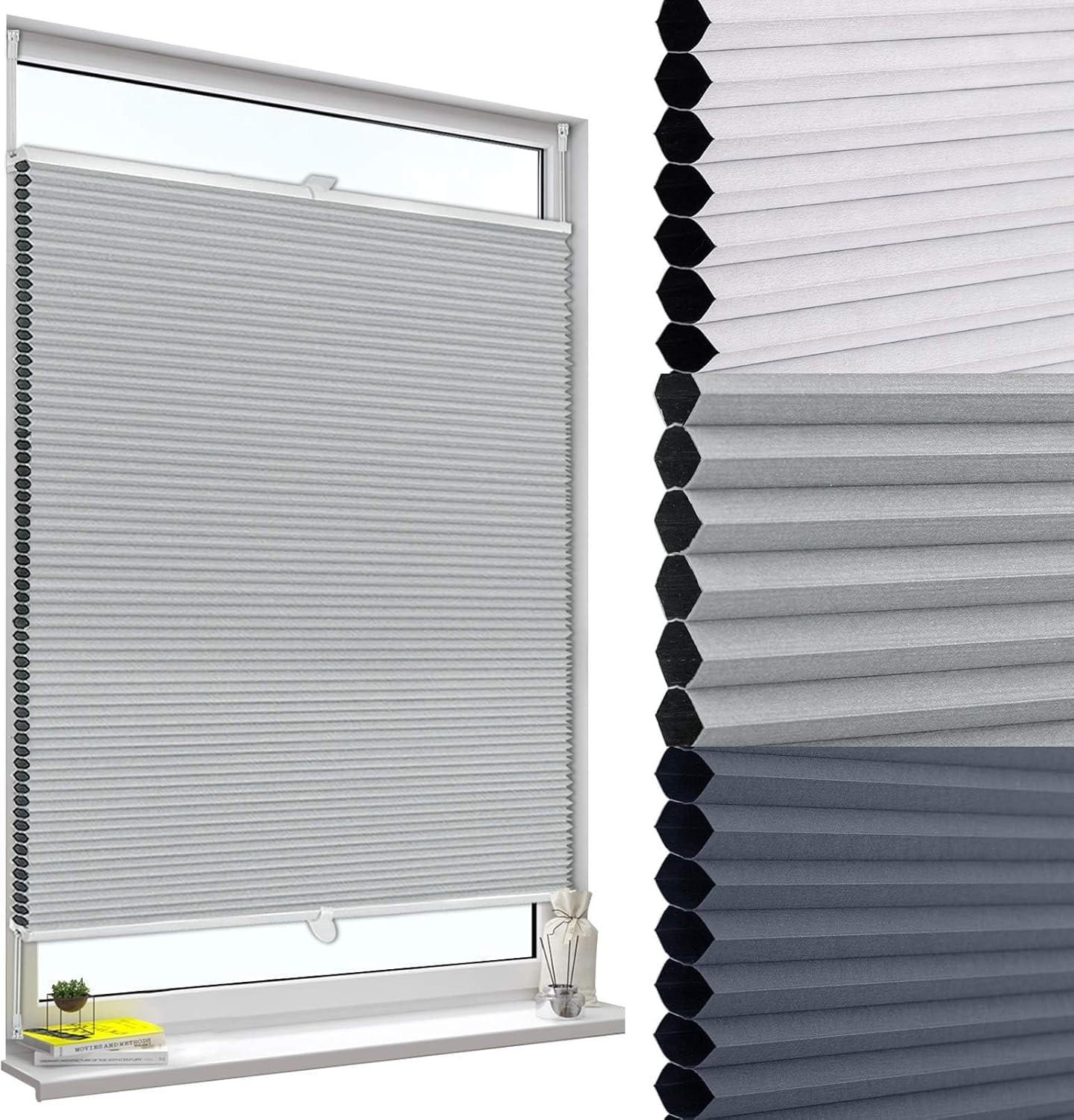 WABENPLISSEE ohne Bohren Verdunkelung 65 x 220 Grau-Weiß - Grau, Kunststoff (65/220/2cm) - Woltu