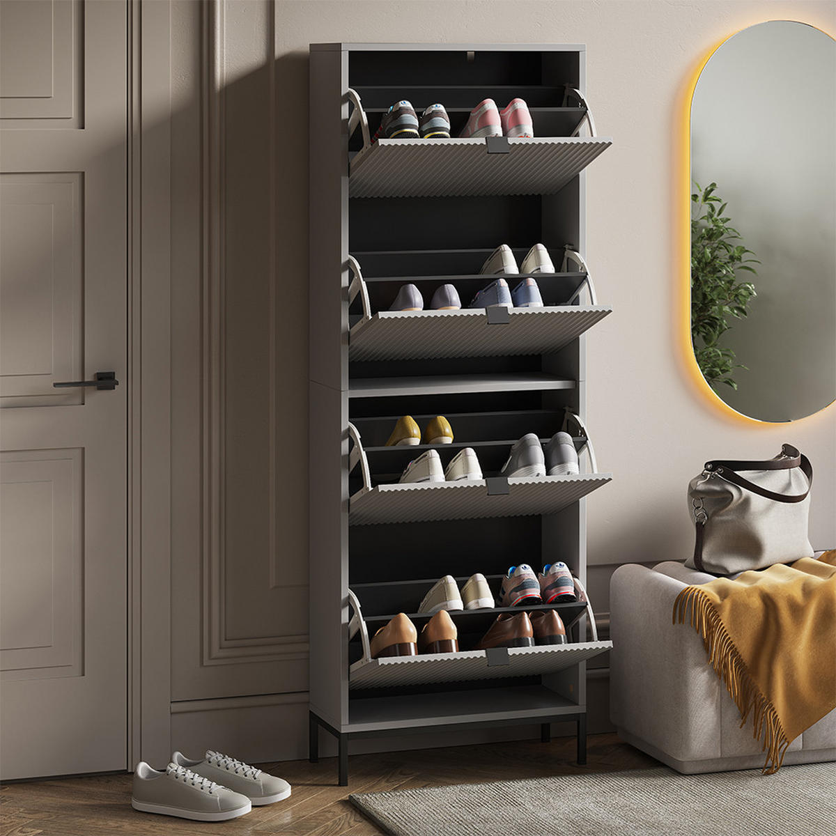 BOTNÍK NA BOTY Eliza Šedá - šedá, kompozitní dřevo (60/168/24cm) - Vicco