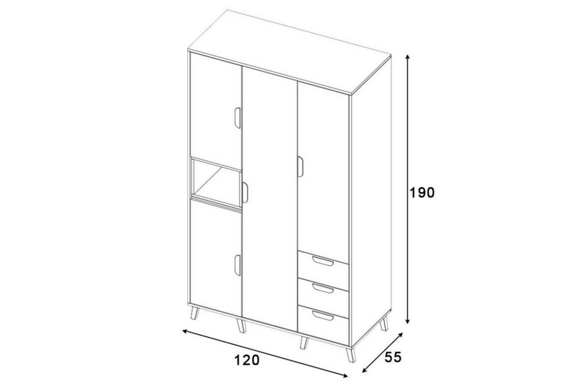 KINDERKLEIDERSCHRANK JUSTIN 01 120 cm breit in Weiß / Graphit / Grau / Eiche - Eichefarben/Graphitfarben, Holzwerkstoff (120/190/55cm) - Deine Möbel 24