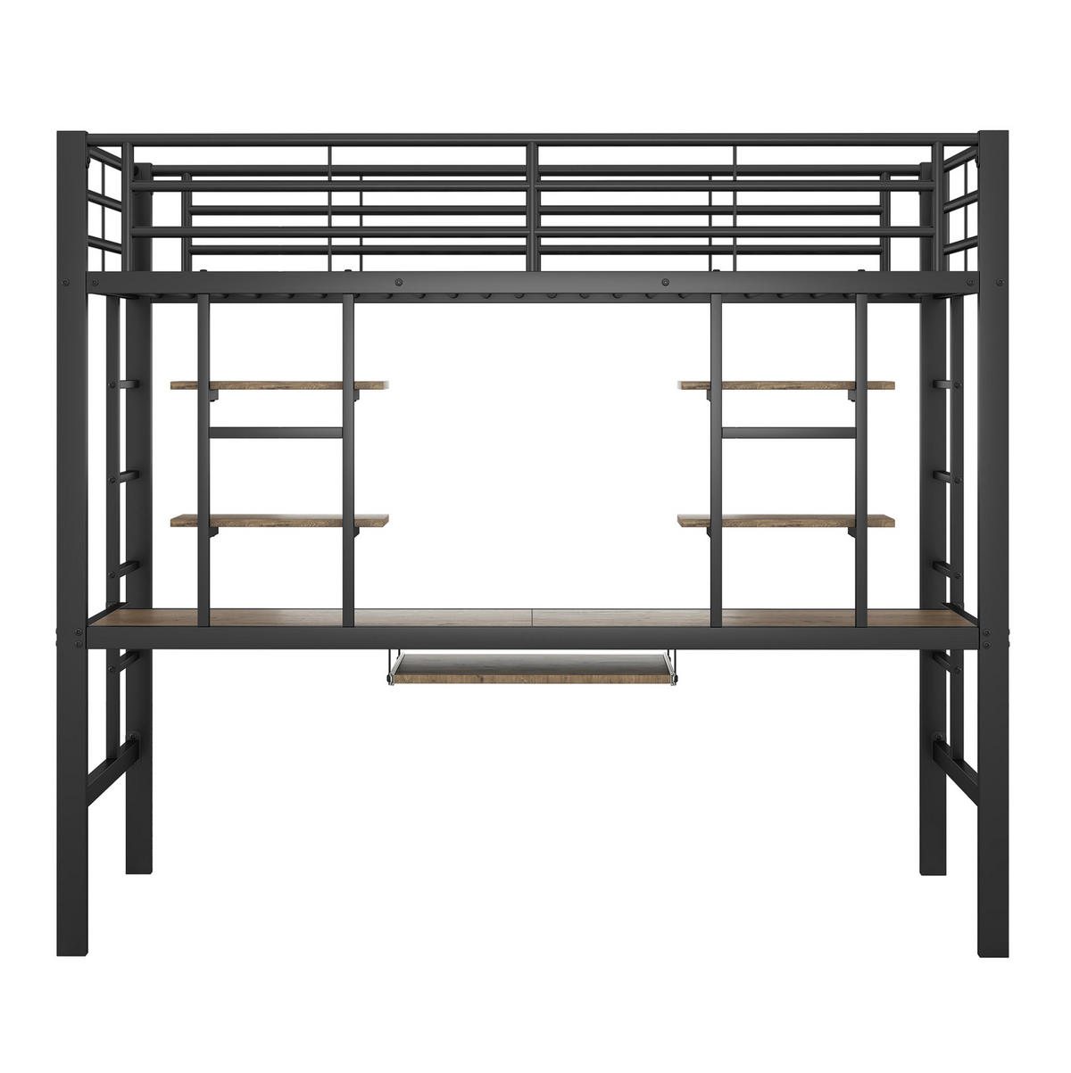 HOCHBETT 90/200 cm aus Metall mit Schreibtisch und 2 Regalen in Schwarz - Schwarz, Metall (90/200cm) - Flora Grace