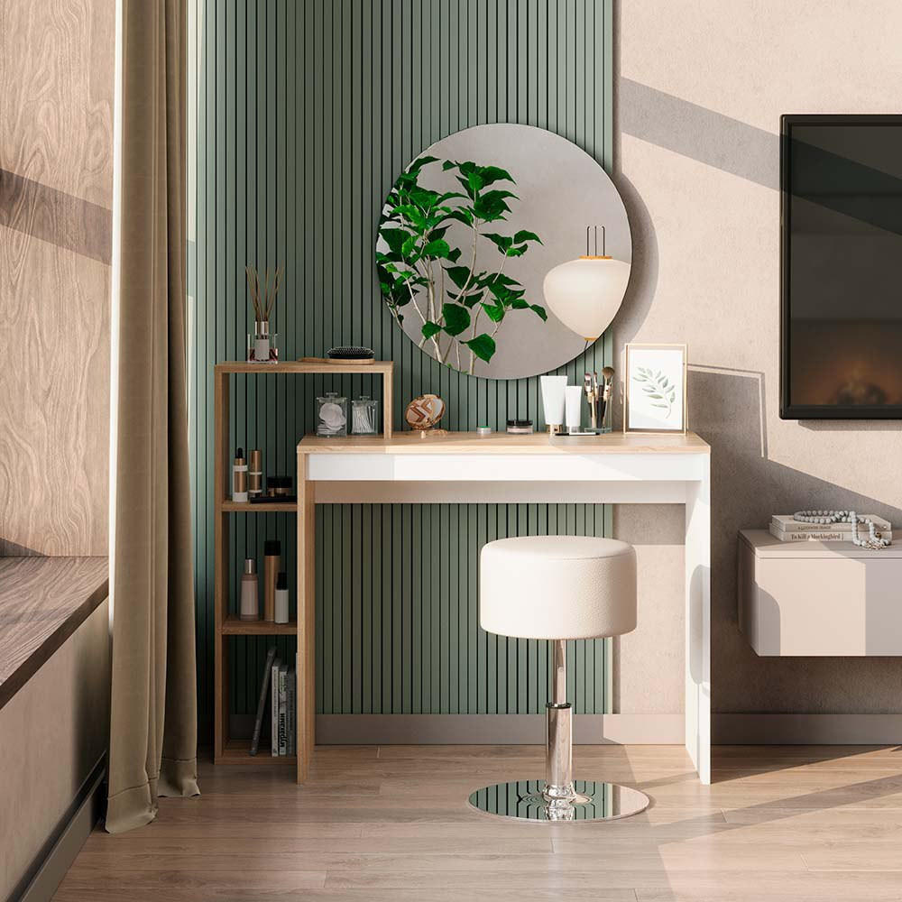 SCHMINKTISCH Leo Sonoma 100 cm mit Spiegel und Hocker - Sonoma Eiche, Holzwerkstoff (100/90/40cm) - Vicco