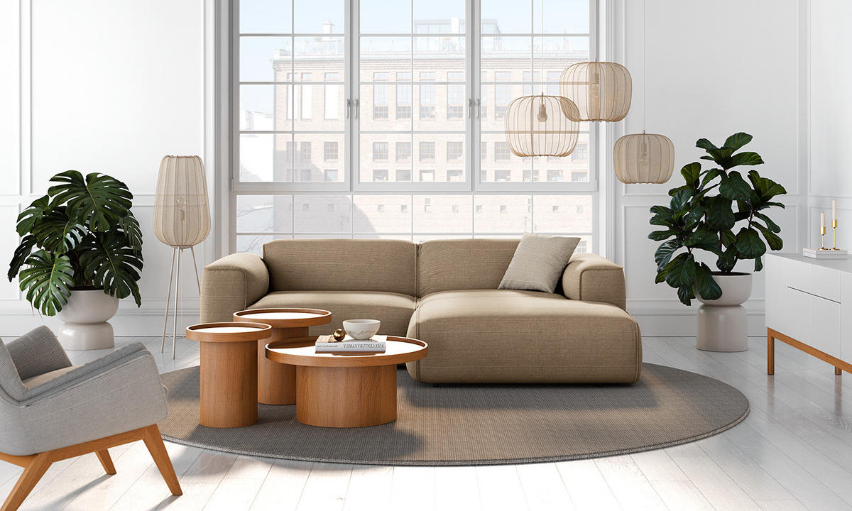 ECKSOFA mit XL-Longchair - Taupe/Schwarz, Kunststoff/Textil (260/171cm) - home24