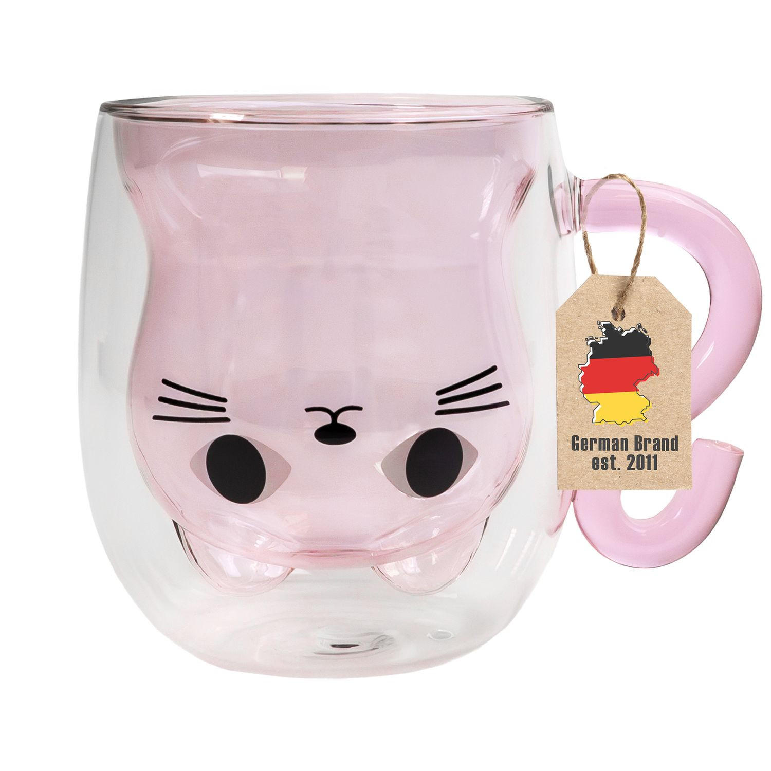 THERMO GLAS Design Katze 200ml - Rosa, Glas - Intirilife