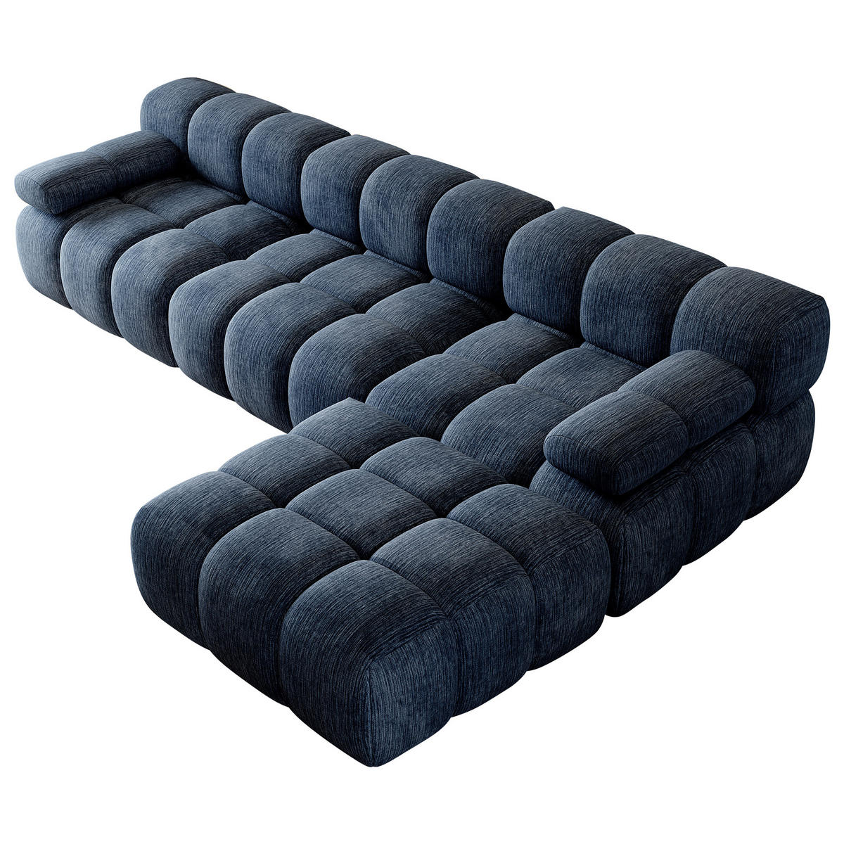 ECKSOFA 300/200/68 cm Blau Stoff mit 1 Fußhocker - Blau, Textil (200/300cm) - Oxeza