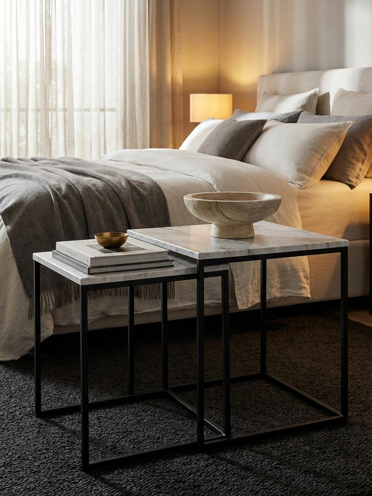 BEISTELLTISCH Set – 2-teilig Marmoroptik Metall 40x42,5x40 cm 35x39,5x35 cm - Schwarz/Weiß, Holz/Metall (40/40/42cm) - KADIMA DESIGN