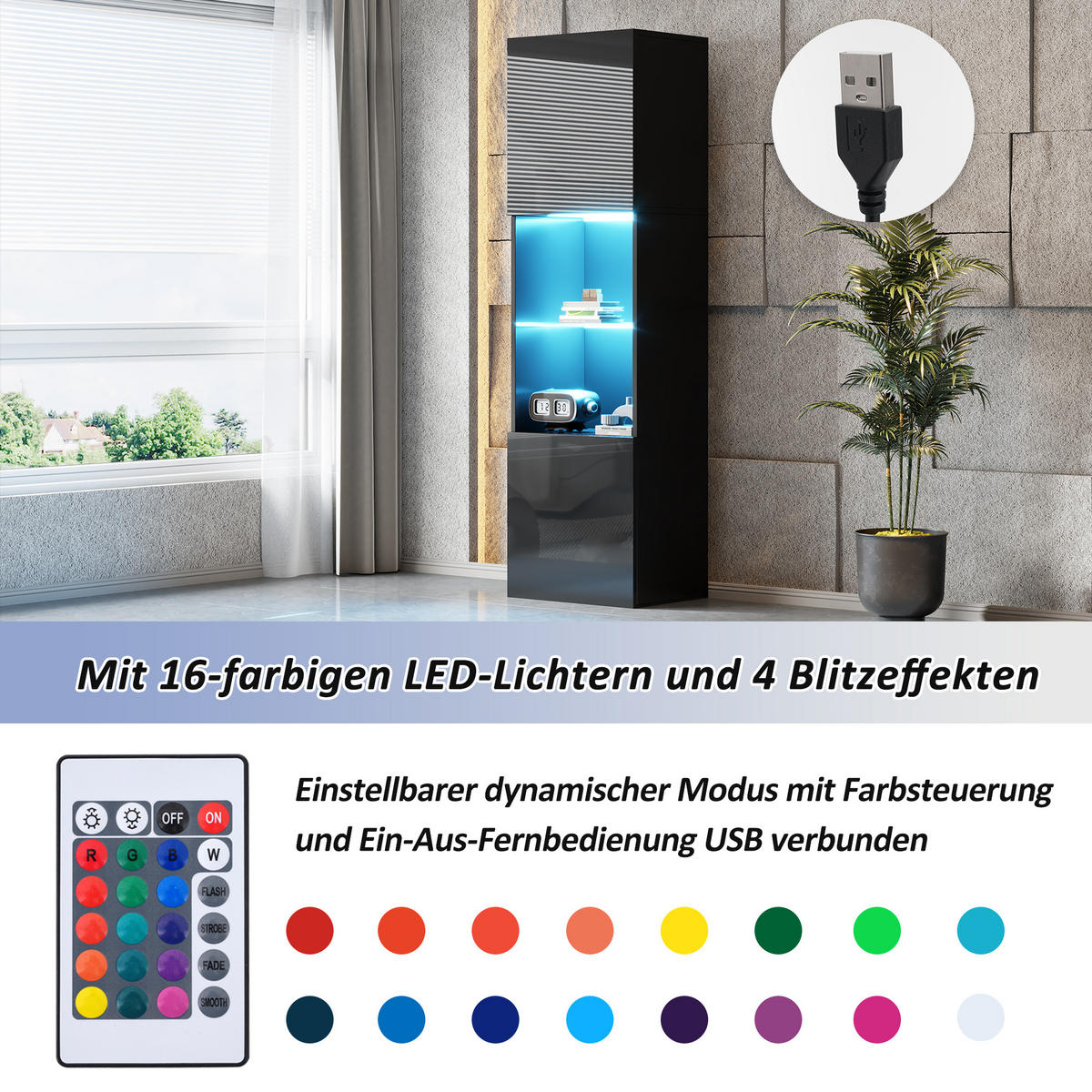 VITRINE Schwarz 45/35/160 cm - Schwarz, Holzwerkstoff (45/160/35cm) - PANGIVO
