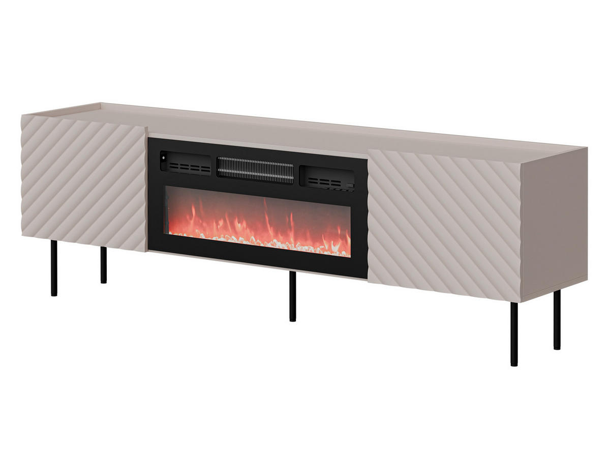 TV-LOWBOARD Lucca 180 2D mit Elektrische Kamin - Kaschmir/Schwarz, Holz/Holzwerkstoff (181/59/40cm) - MIRJAN24