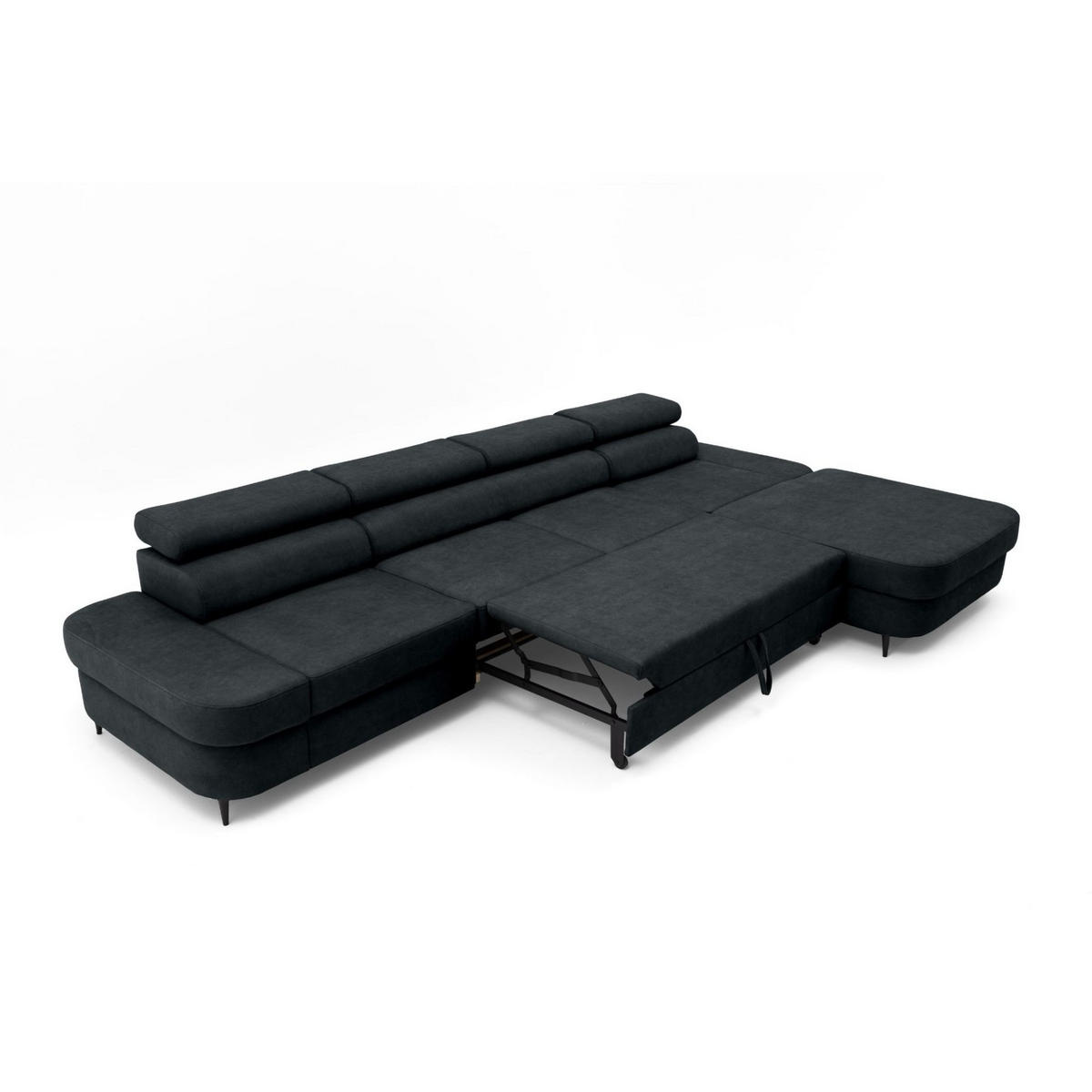 ECKSOFA JAZZ MAXI Rechts mit Schlaffunktion 125x195 Velours Schwarz - Schwarz, Holz/Textil (203/350cm) - Muffo