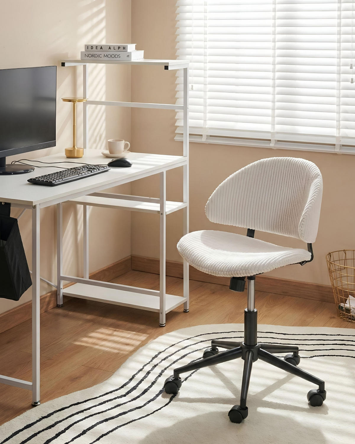 BÜROSTUHL Cord Cremeweiß Kiana - Weiß, Textil (55/74/55cm) - Beliani
