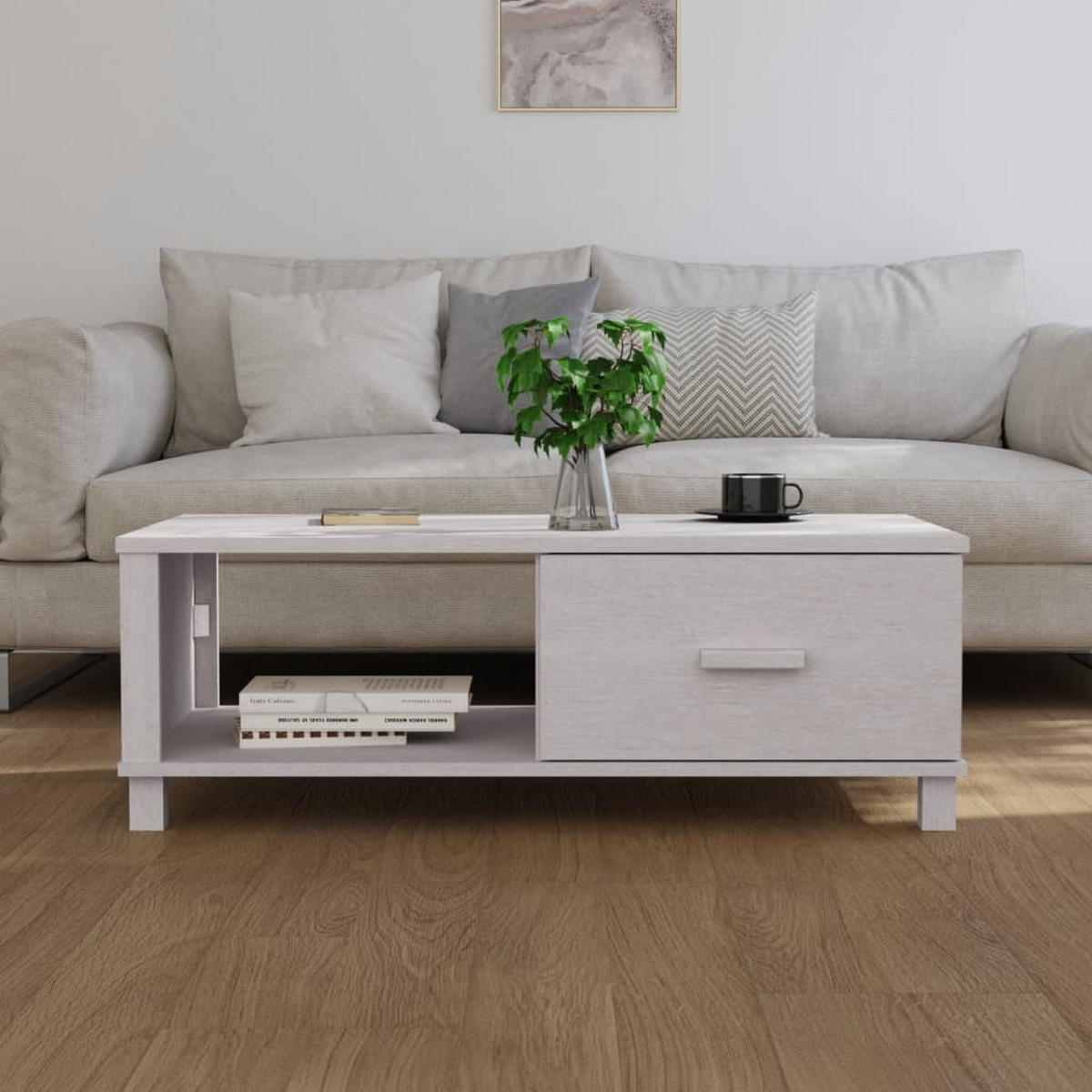 COUCHTISCH HAMAR Weiß 100x55x35 cm Massivholz Kiefer - Weiß, Holz (100/55/35cm) - furnicato