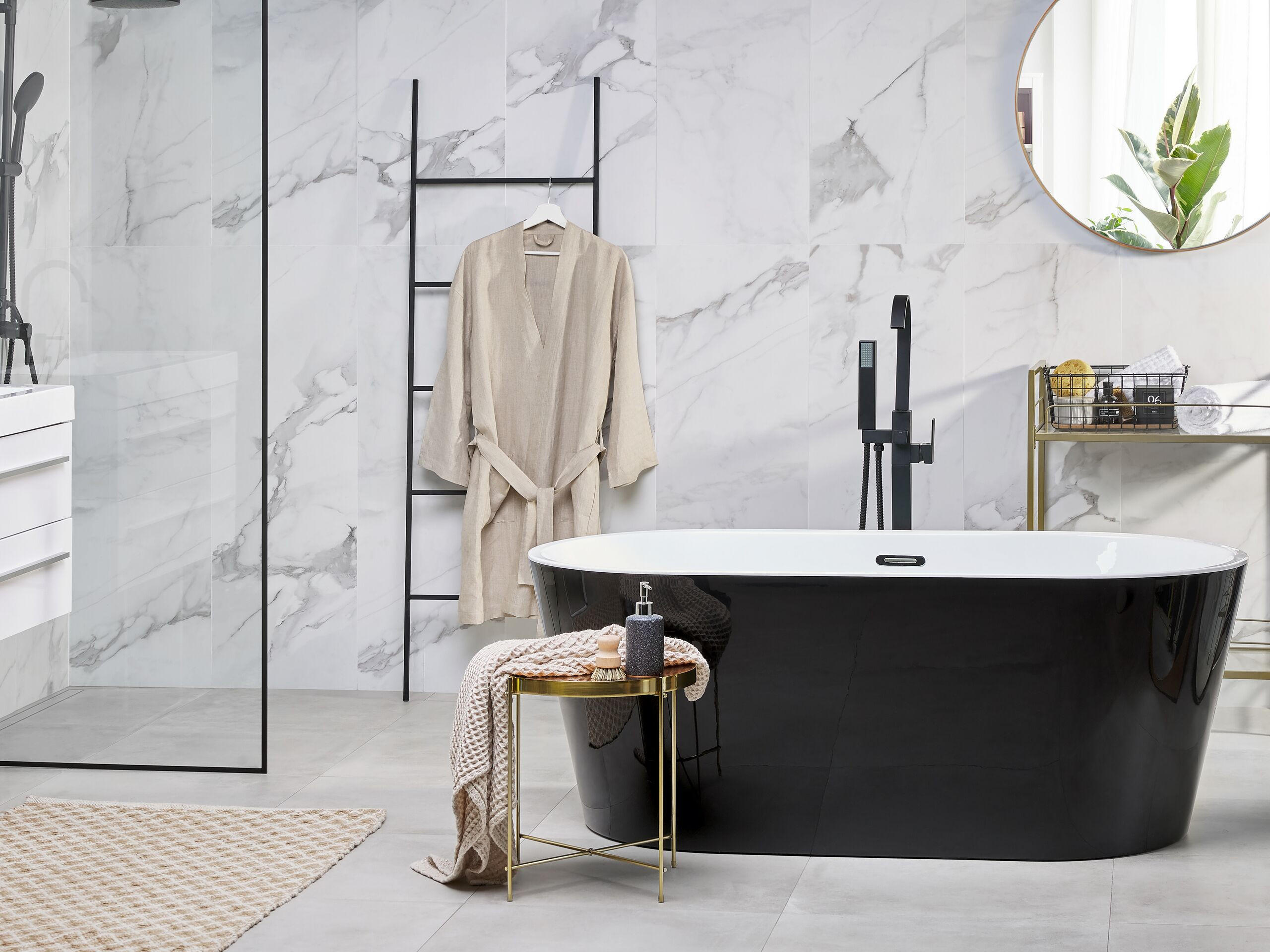 BADEWANNE FREISTEHEND 80x160x58 cm schwarz Havana - Schwarz, Kunststoff (80/58/160cm) - Beliani