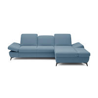 ECKSOFA FELICE R-S Blau Geflochtener Stoff mit Schlaffunktion - Blau, Holz (284/166cm) - MASSENO
