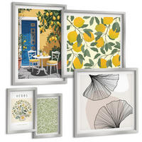 BILDER SET 5er Set - 50x50 cm & 20x30 cm & 40x60 cm Silberner Rahmen - Zitronenkräuter und -blätter - Silberfarben, Kunststoff (40/60cm) - TULUP